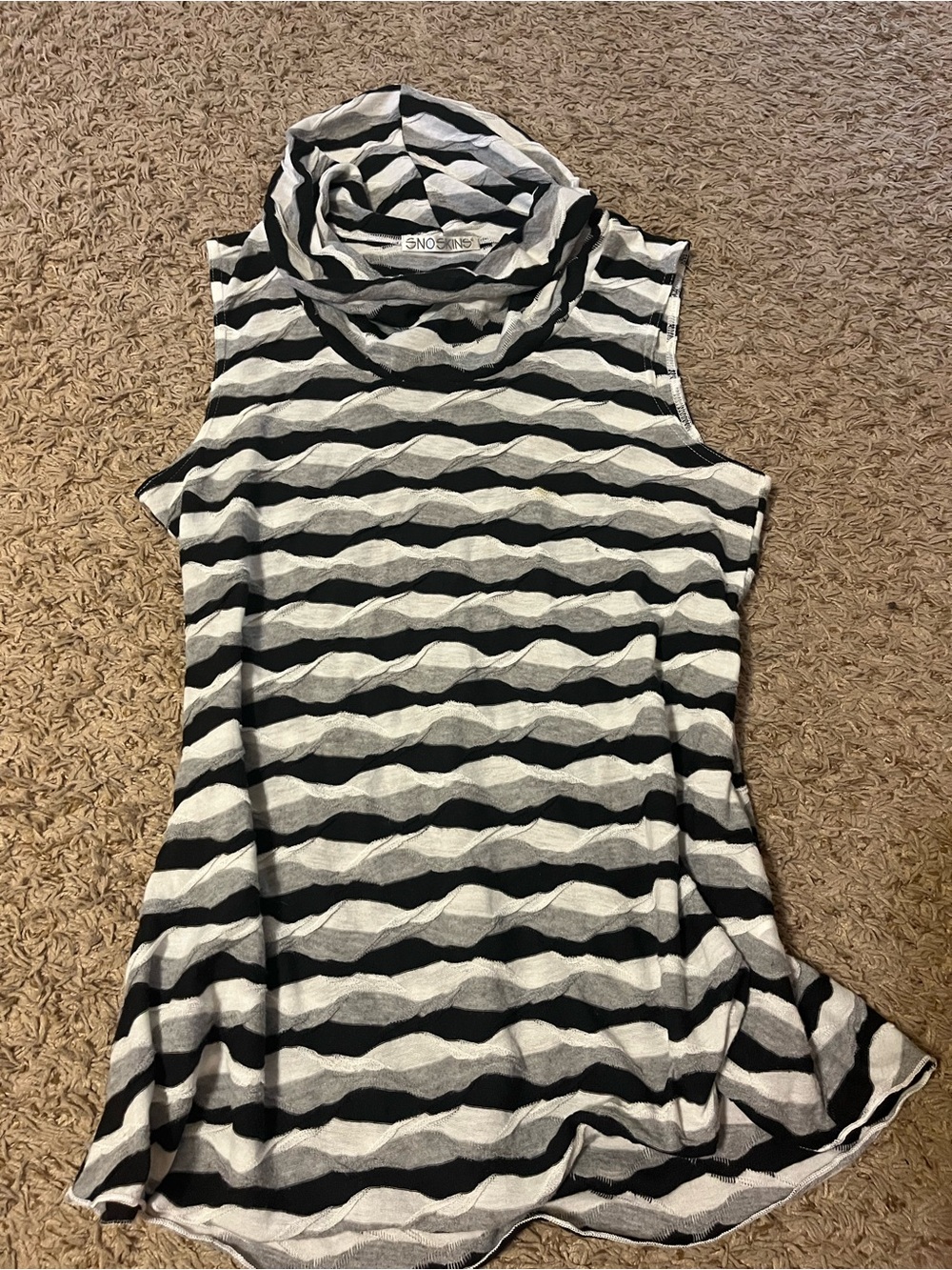 Sno Skins Black & White Striped Sleeveless Cowl Neck Top